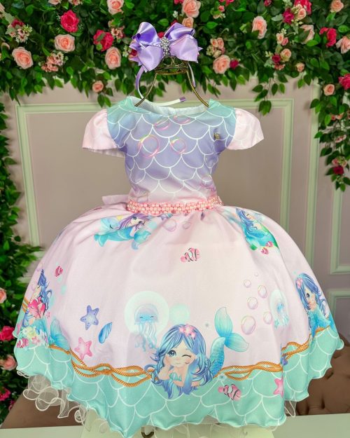 Vestido Infantil Temático Kids Sereia - Fundo do Mar