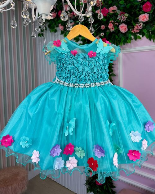 Vestido Princesa Belli Bia Jardim Encantado Verde Tiffany