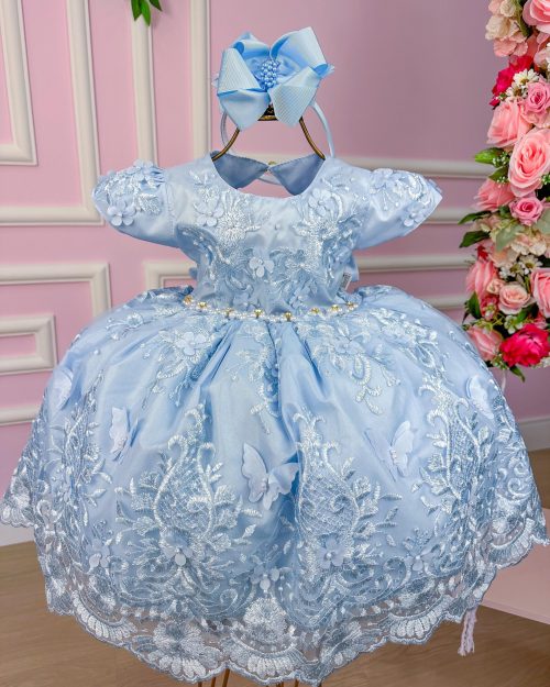 Vestido Marie Jardim Encantado Realeza Azul Bebe