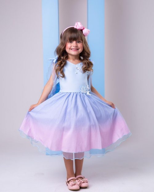 Vestido Princesa Belli Tematico Sereia - Ariel - Fundo do Mar