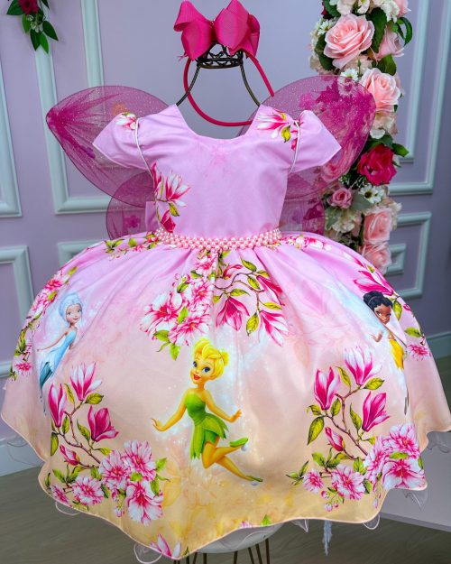 Vestido Infantil Temáticos da Gigi Fadas - Tinker Bell Rosa