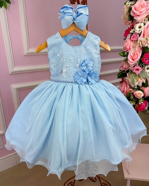 Vestido Vila Lele Jardim Encantado Flora Azul Bebe