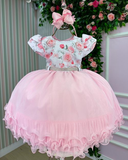 Vestido Menina Bonita Jardim Encantado Rosa Bebe Jaqueline