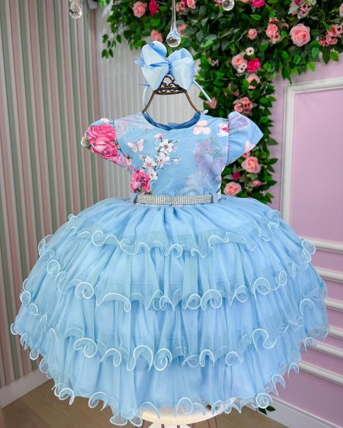 Vestido Menina Bonita Jardim Encantado Azul Bebe Natalia