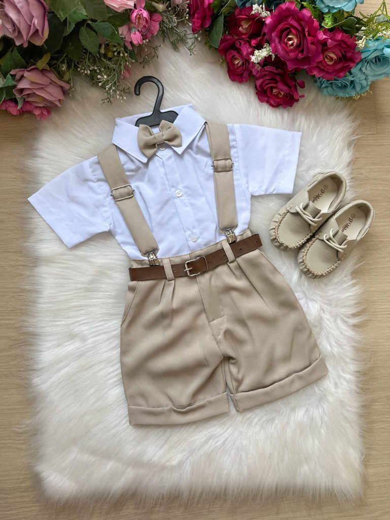 Conjunto Miss Cherry Meninos Social Shorts Ravi Bege Modelo 2