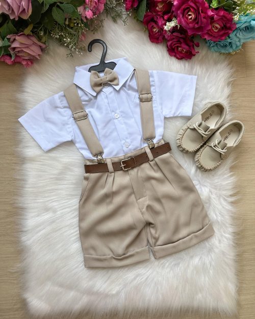 Conjunto Miss Cherry Meninos Social Shorts Ravi Bege Modelo 2