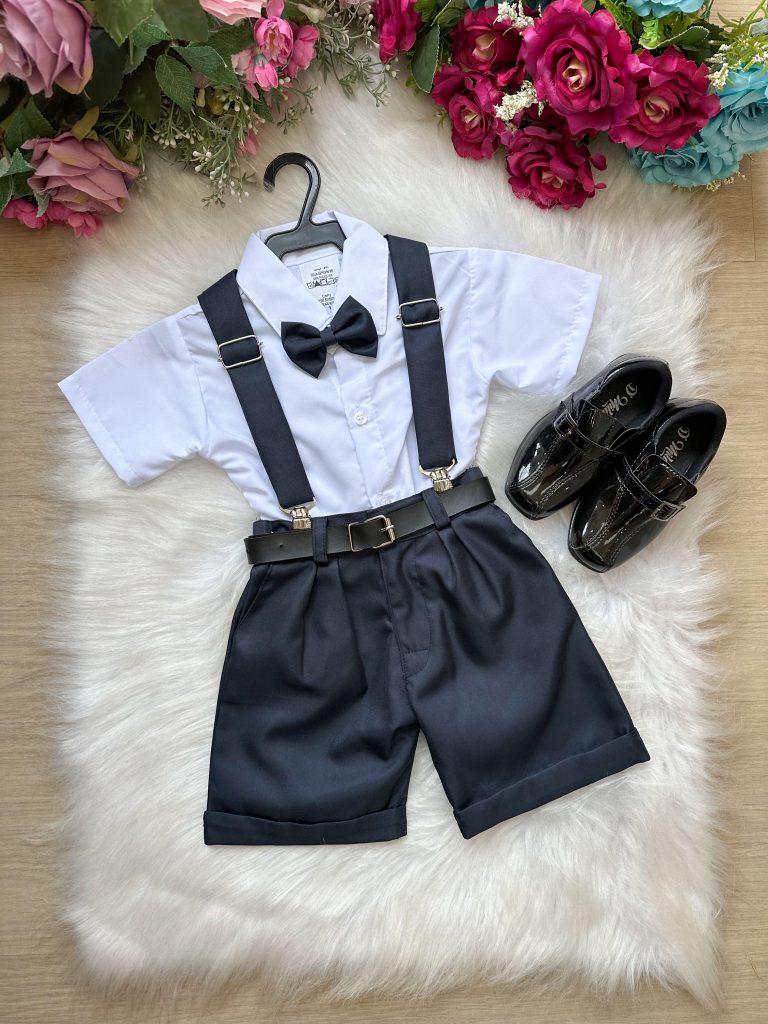 Conjunto Miss Cherry Meninos Social Shorts Ravi Azul Petroleo