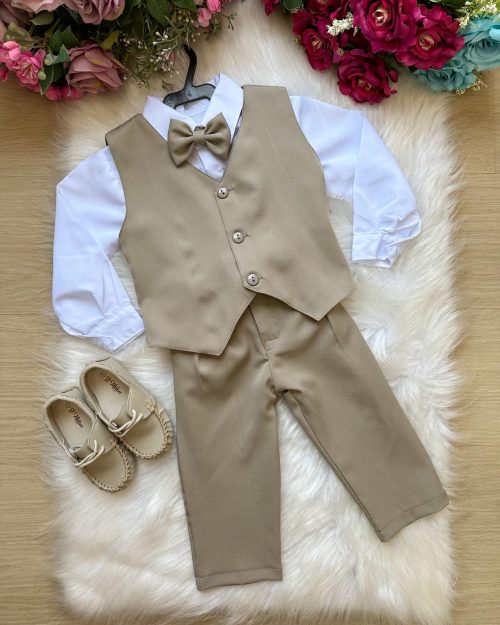 Conjunto Miss Cherry Social Leonardo Colete Bege – Marrom