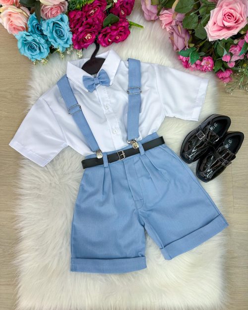 Conjunto Miss Cherry Gustavo Suspensorio Shorts Azul Serenity