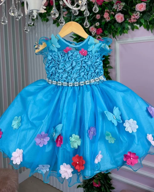 Vestido Princesa Belli Bia Jardim Encantado Azul Tiffany