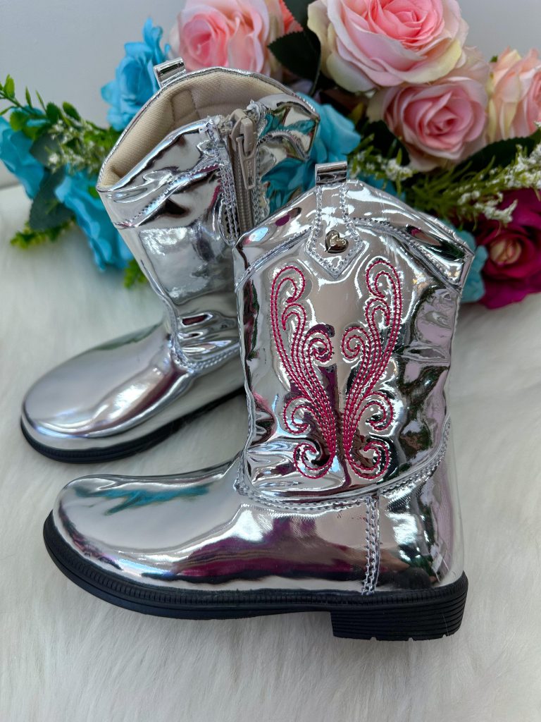 Bota – Coturno Doce Pe Boiadeira Texana Prata Metalizada