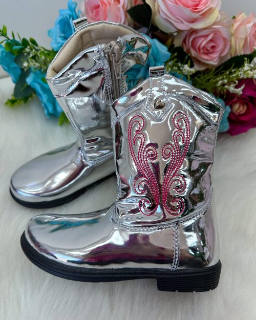 Bota – Coturno Doce Pe Boiadeira Texana Prata Metalizada