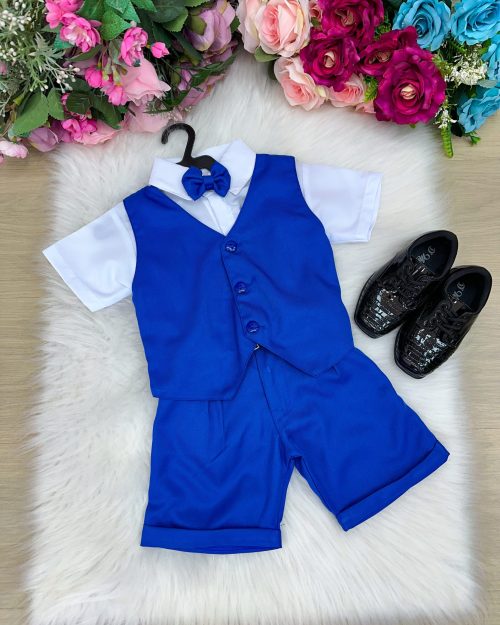 Conjunto Social Miss Cherry Leandro Colete Azul Royal