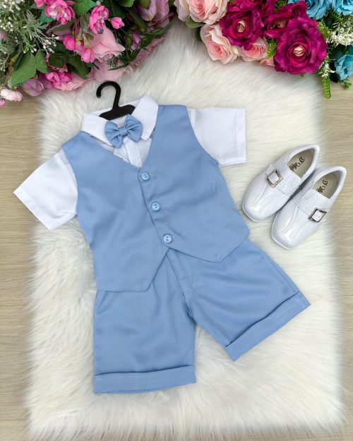 Conjunto Social Miss Cherry Leandro Colete Azul Bebe