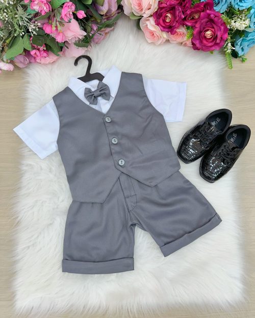 Conjunto Social Miss Cherry Leandro Colete Cinza