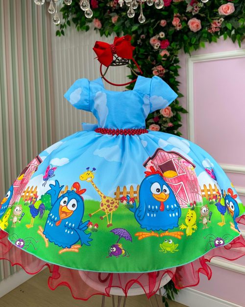 Vestido Infantil Temáticos da Gigi Galinha Pintadinha Azul Modelo 2