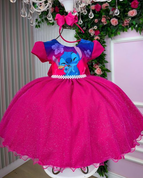 Vestido Tematicos Ysa Kids Lilo Stitch Pink Modelo 4