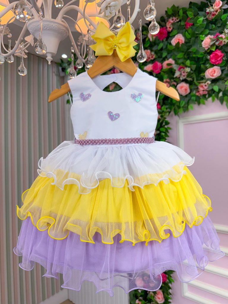 Vestido Vila Lele Bebe Lolo Saia Amarelo e Lilas