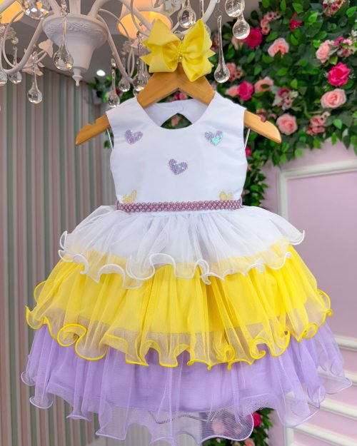 Vestido Vila Lele Bebe Lolo Saia Amarelo e Lilas