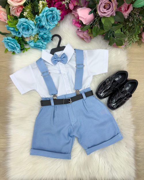 Conjunto Miss Cherry Meninos Social Shorts Ravi Azul Claro
