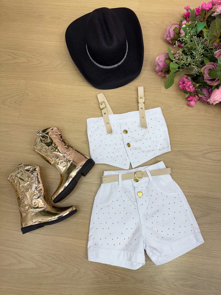 Conjunto Bloguerinha Jeans Branco Ludmila