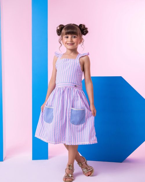 Vestido Banana Club Celine Lilas Listrado