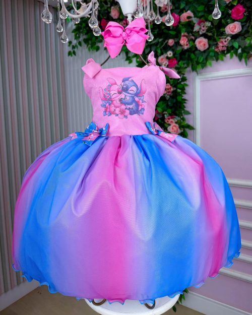 Vestido Tematico Luxo Stitch e Angel Rosa