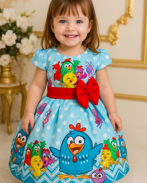 Vestido Festa infantil tema Galinha Pintadinha 1 a 3 anos