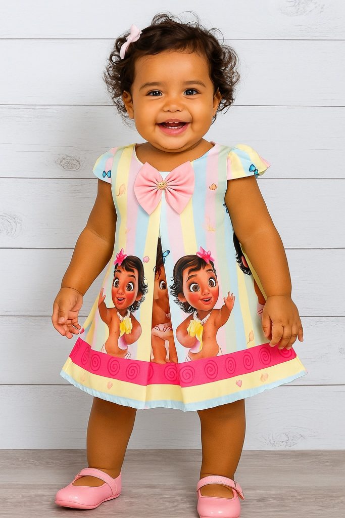 Vestido Modelo Trapézio Festa Infantil Moana Baby