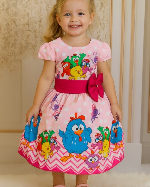 Vestido Festa Infantil Galinha Pintadinha Rosa