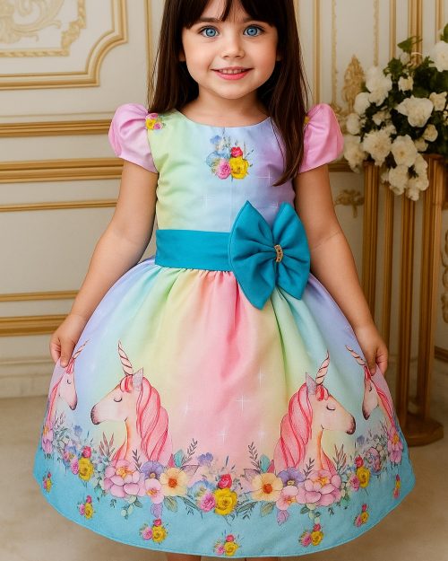 Vestido Festa Infantil Tema Unicórnio