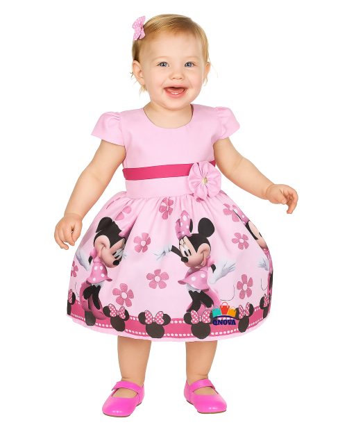 Vestido Festa Infantil Minnie Rosa