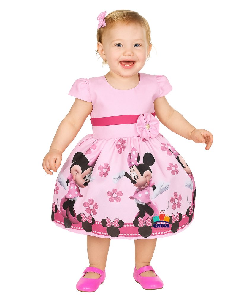 Vestido Festa Infantil Minnie Rosa