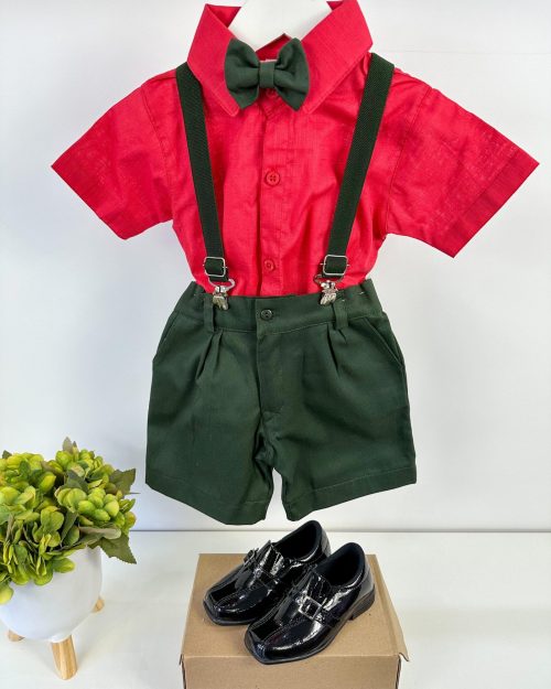 Conjunto Miss Cherry Henry Vermelho Suspensorio Verde Militar
