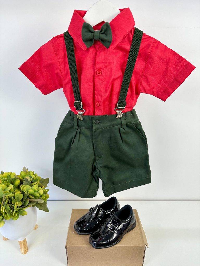 Conjunto Miss Cherry Henry Vermelho Suspensorio Verde Militar