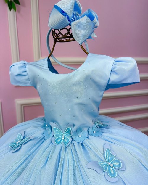 Vestido Vila Lele Jardim das Borboletas Eliana Azul Bebe