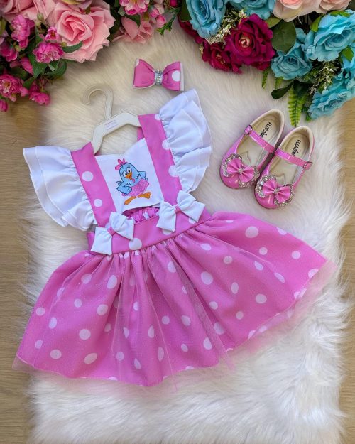 Romper/Vestido Princesa Belli Galinha Pintadinha Rosa