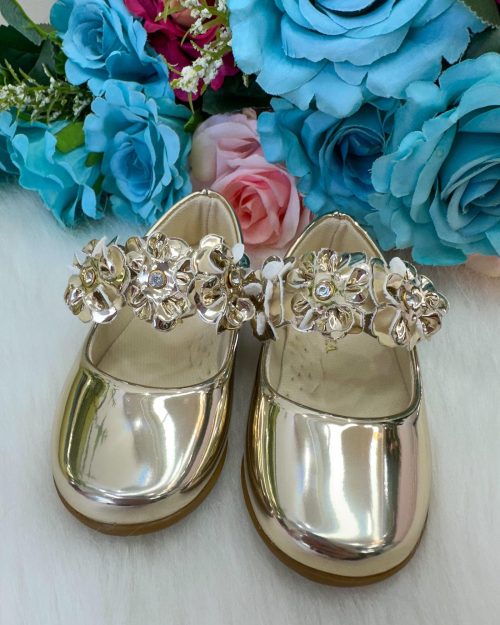 Sapatilha Bruninha Flores Dourada