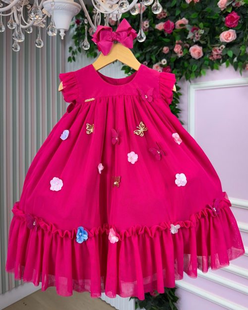 Vestido Vila Lele Jardim das Borboletas Baby Liz Pink