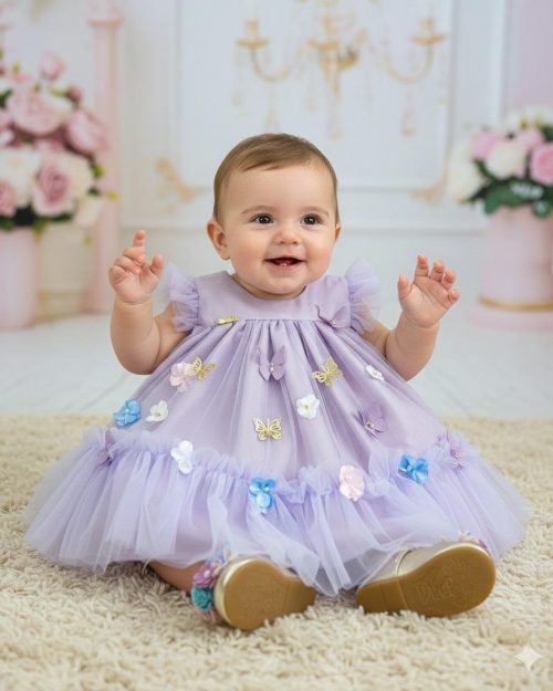 Vestido Vila Lele Jardim das Borboletas Baby Liz Lilas