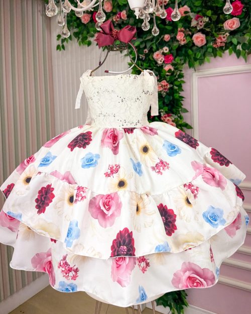 Vestido Giovanella Karine Off Florido Rosa