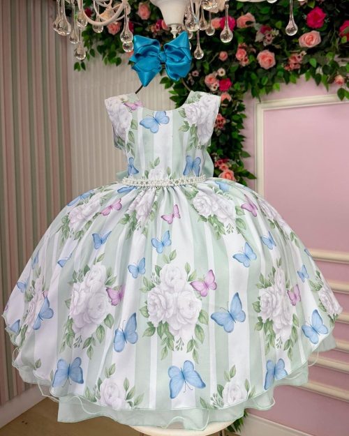 Vestido Ysa Kids Jardim Florido Melinda Verde Claro